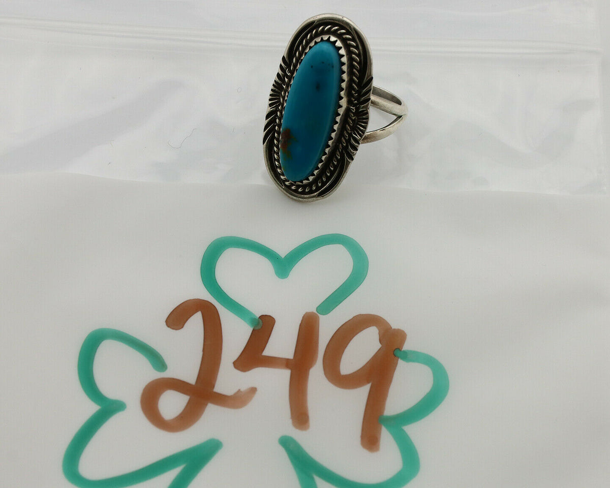 Navajo Ring .925 Silver Nevada Turquoise Native American Artist C.1980's