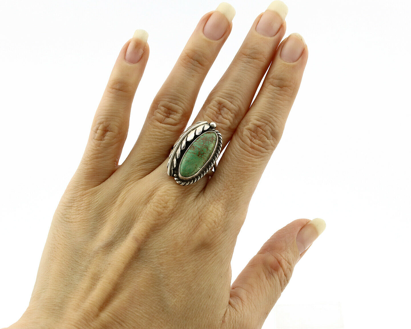 Navajo Ring .925 Silver Manassas Turquoise Signed Artist Apache C.80's