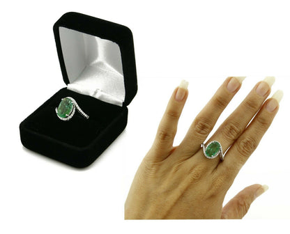 Women's Natural Mined Emerald & Diamond 3.31 tcw 14k SOLID White Gold Ring
