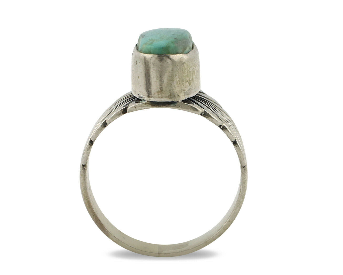 Navajo Ring .925 Silver Kingman Turquoise Artist Signed Apache C.80's