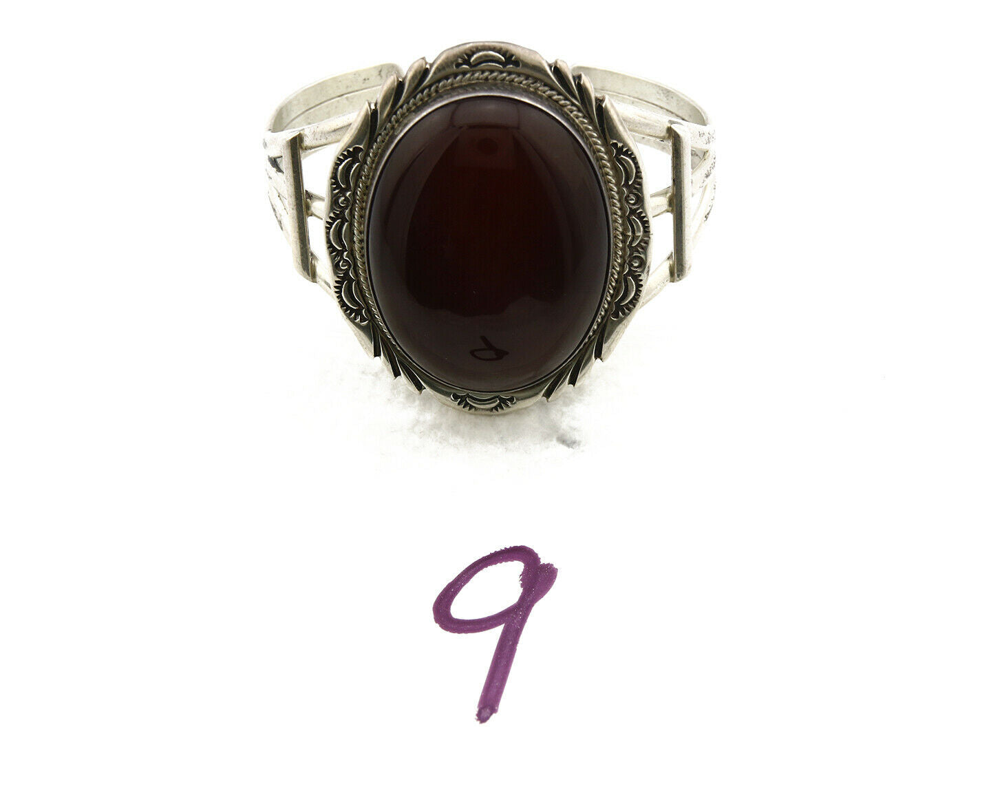 Women's Navajo Bracelet .925 Silver Natural Agate Cuff Artist Gilbert Nelson C80