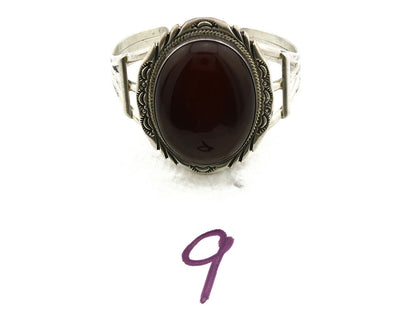 Women's Navajo Bracelet .925 Silver Natural Agate Cuff Artist Gilbert Nelson C80