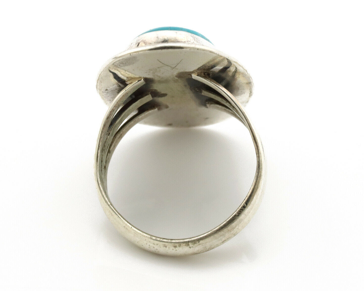 Navajo Ring .925 Silver Blue Gem Turquoise Native American Artist C.80's