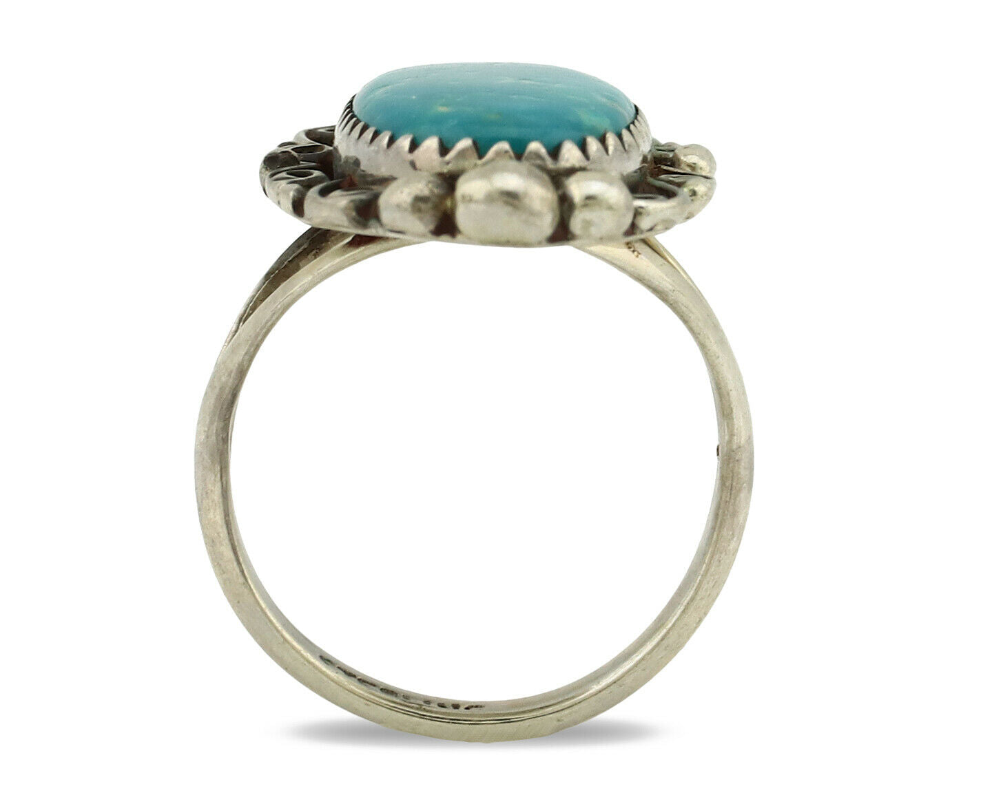 Navajo Ring .925 Silver Blue Turquoise Native American Artist C.80's