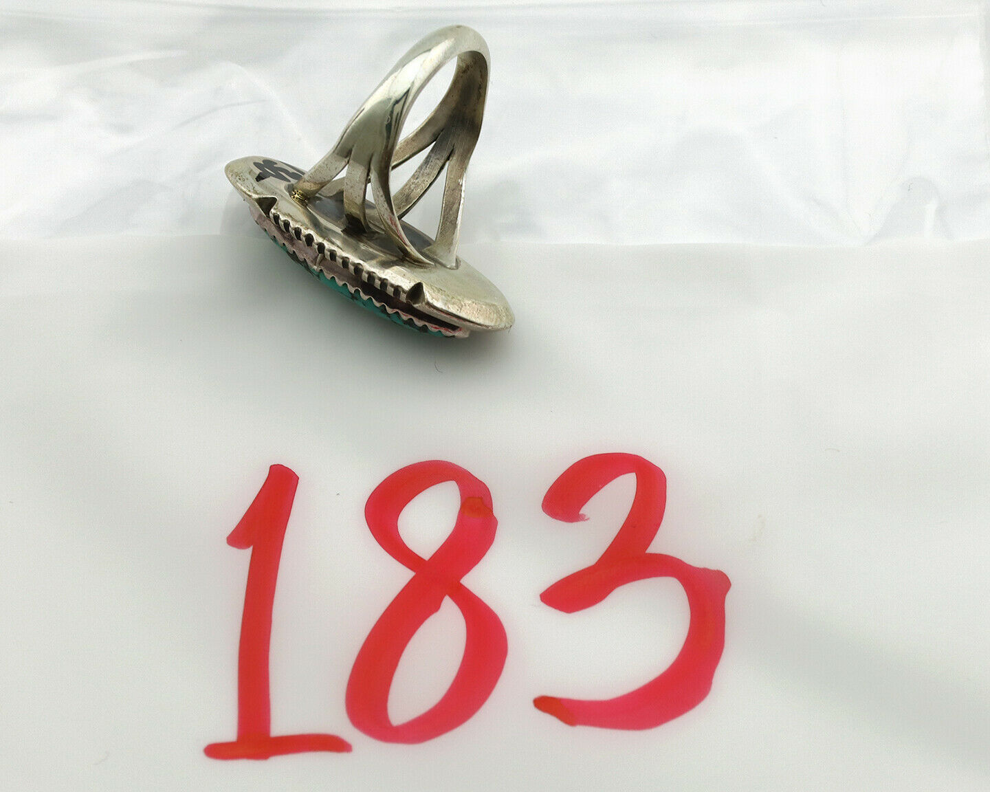 Navajo Ring .925 Silver Spiderweb Turquoise Native American Artist C.1980's