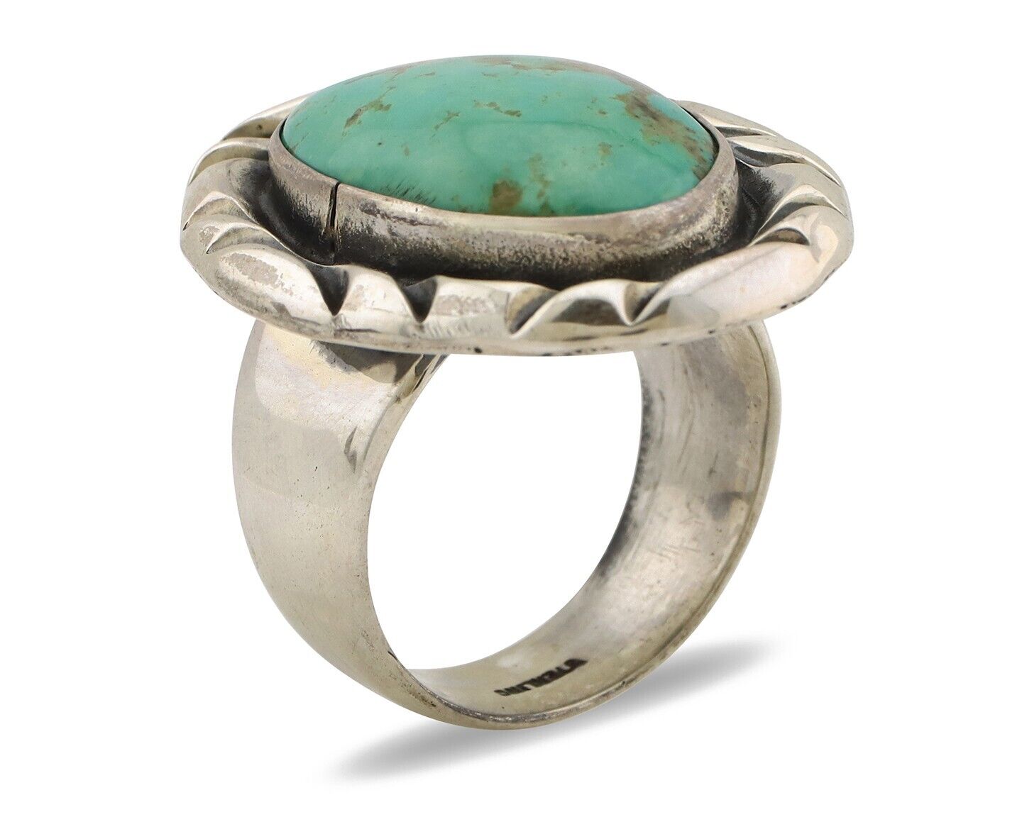 Men's Navajo Ring 925 Silver Kingman Turquoise Native Artist Signed C Montoya