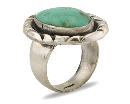 Men's Navajo Ring 925 Silver Kingman Turquoise Native Artist Signed C Montoya