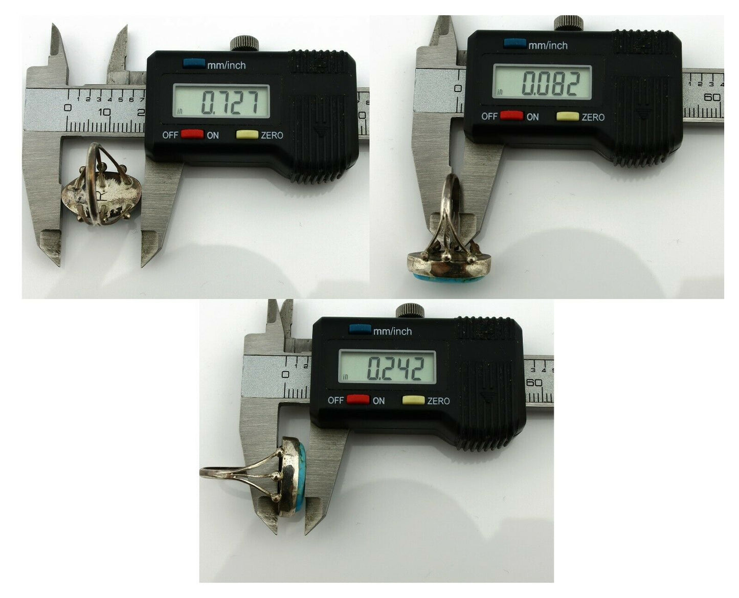 Navajo Ring .925 Silver Morenci Turquoise Artist Signed R C.80's