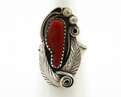 Navajo Ring 925 Silver Mediterranean Coral Artist Signed Justin Morris C.80's