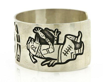 Navajo Bracelet .925 Silver Handmade Overlay Signed Artist Star Arrows C.80's