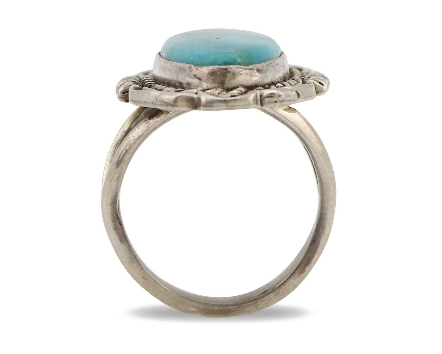 Navajo Ring 925 Silver Blue Gem Turquoise Native Artist Signed Billy Eagle C.80s