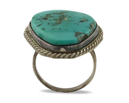 Navajo Ring 925 Silver Globe Turquoise Native American Artist C.1980's