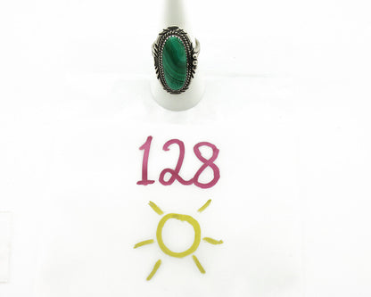 Navajo Ring 925 Silver Natural Green Malachite Signed William Denetdale C.80's