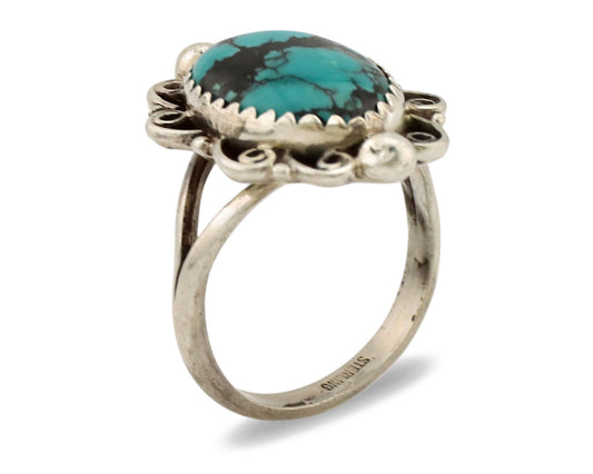 Navajo Ring .925 Silver Sleeping Beauty Turquoise Artist Signed TALHAT C.80's
