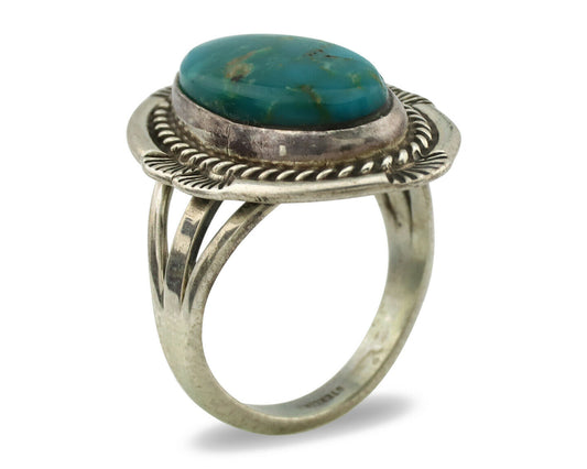 Navajo Ring .925 Silver Kingman Turquoise Signed M Begay C.1980's