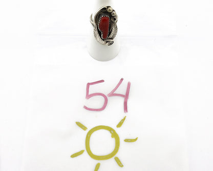 Navajo Ring 925 Silver Mediterranean Coral Artist Signed Justin Morris C.80's