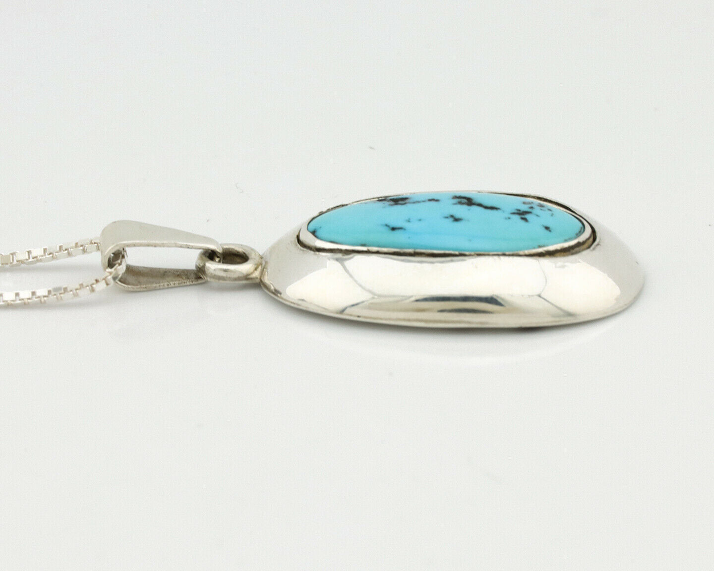 Navajo Necklace .925 Silver Sleeping Beauty Turquoise Signed C Montoya C.80's