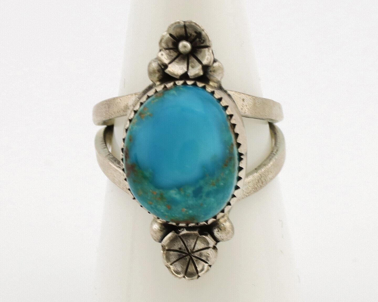 Navajo Ring .925 Silver Nevada Turquoise Native American Artist C.1980's