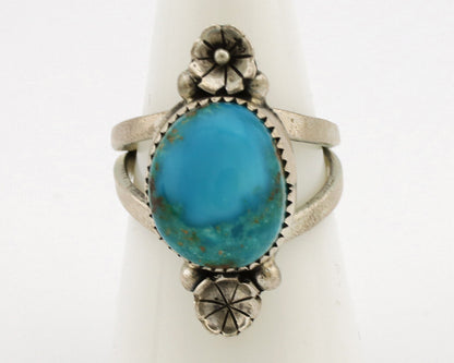 Navajo Ring .925 Silver Nevada Turquoise Native American Artist C.1980's