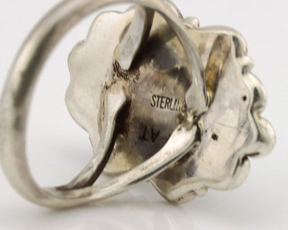 Navajo Ring .925 Silver Sleeping Beauty Turquoise Artist Signed TALHAT C.80's
