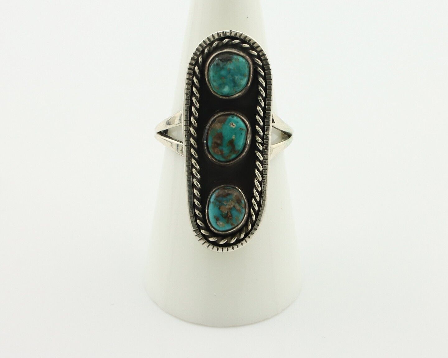 Navajo Ring .925 Silver Natural Blue Turquoise Native American Artist C.80's