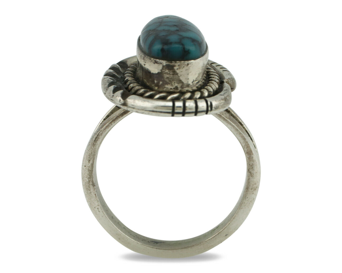 Navajo Ring .925 Silver Spiderweb Turquoise Native American Artist Handmade C80s