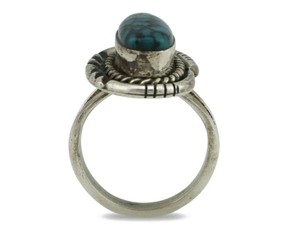 Navajo Ring .925 Silver Spiderweb Turquoise Native American Artist Handmade C80s