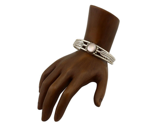 Navajo Bracelet 925 Silver Natural Pink Mussel Native American Signed Begay C80s