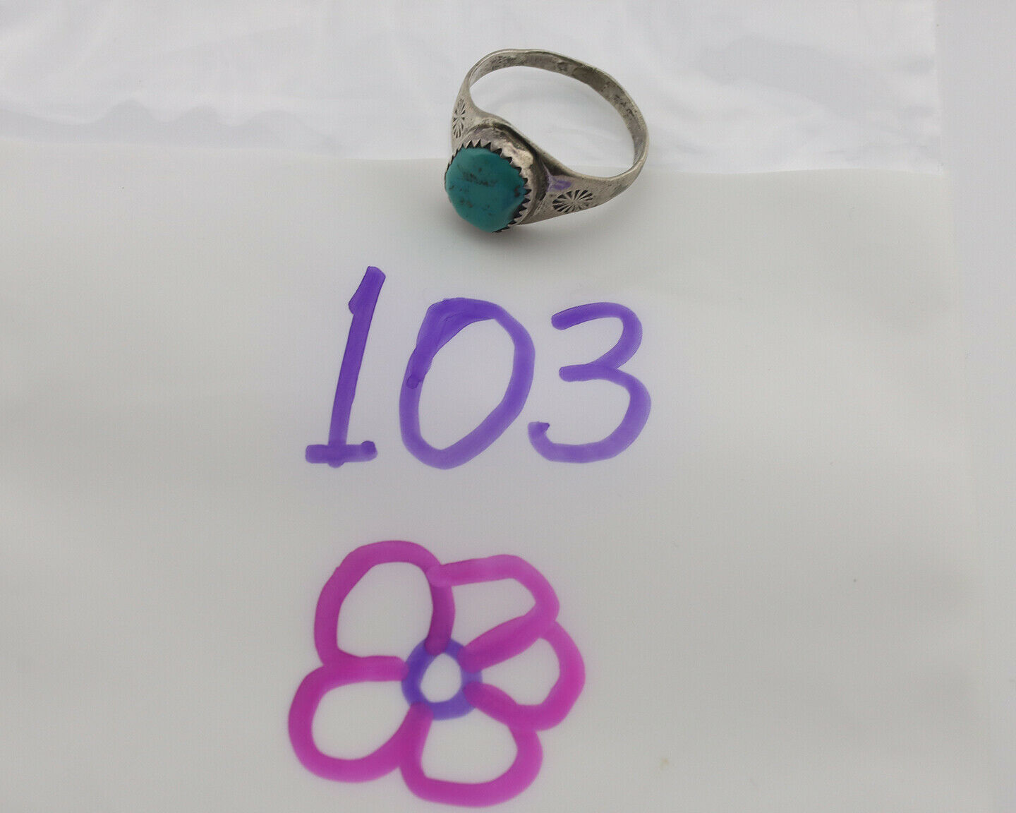 Zuni Ring .925 Silver Natural Blue Turquoise Native American Artist C.1980's