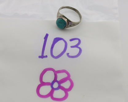 Zuni Ring .925 Silver Natural Blue Turquoise Native American Artist C.1980's
