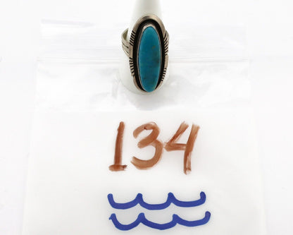 Navajo Ring 925 Silver Natural Blue Turquoise Artist Signed W Denetdale C.80's