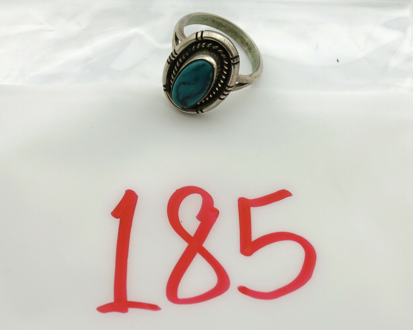 Navajo Ring .925 Silver Blue Turquoise Artist Signed B C.1980's