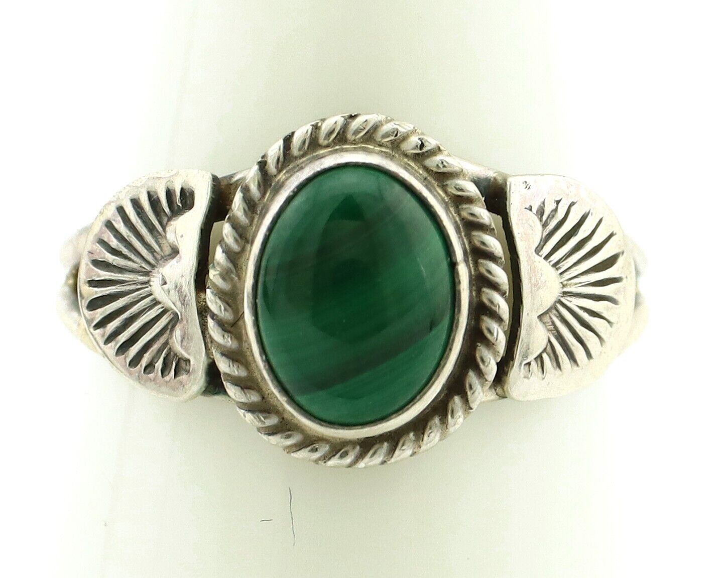 Navajo Ring 925 Silver Natural Mined Malachite Native American Artist C.80's