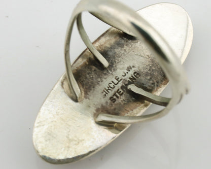 Navajo Ring 925 Silver Turquoise & Coral Signed Circle JW C.80s
