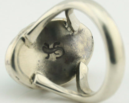 Navajo Ring .925 Silver Natural Mined Turquoise Artist Signed Gecko C.80's
