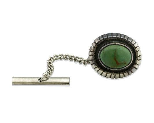 Navajo Tie Tack .925 Silver Manassas Turquoise Native American Artist C.80's
