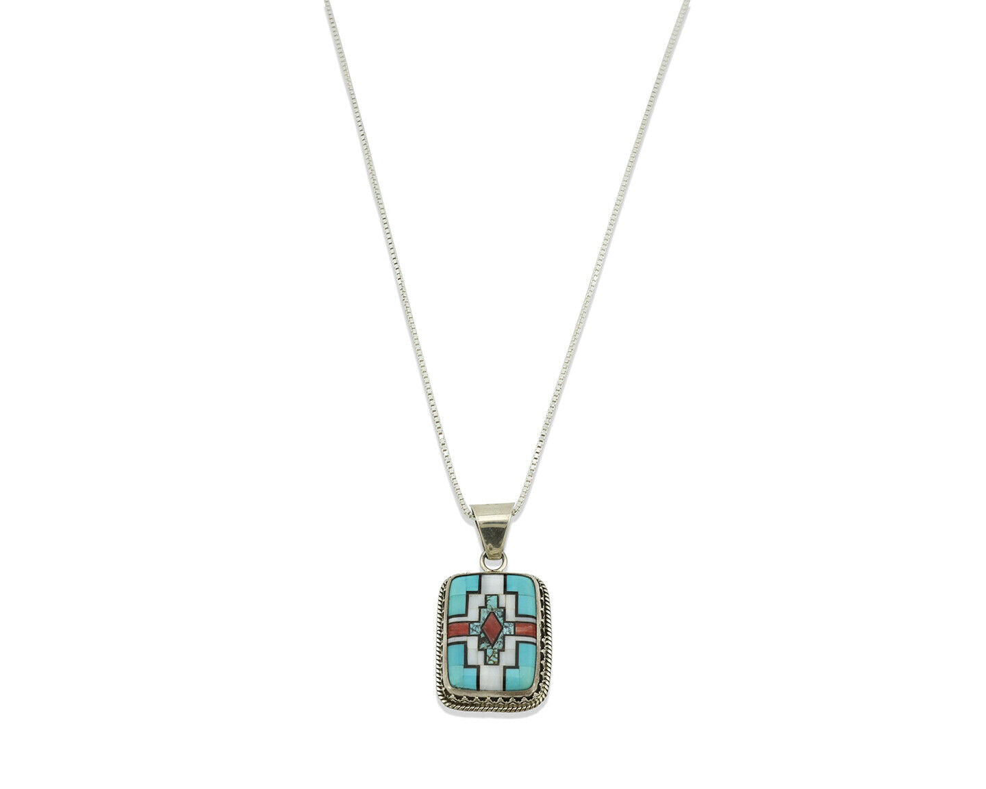 Navajo Handmade Inlaid Gemstone Pendant .925 Silver Signed SN C.80's