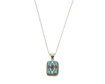 Navajo Handmade Inlaid Gemstone Pendant .925 Silver Signed SN C.80's
