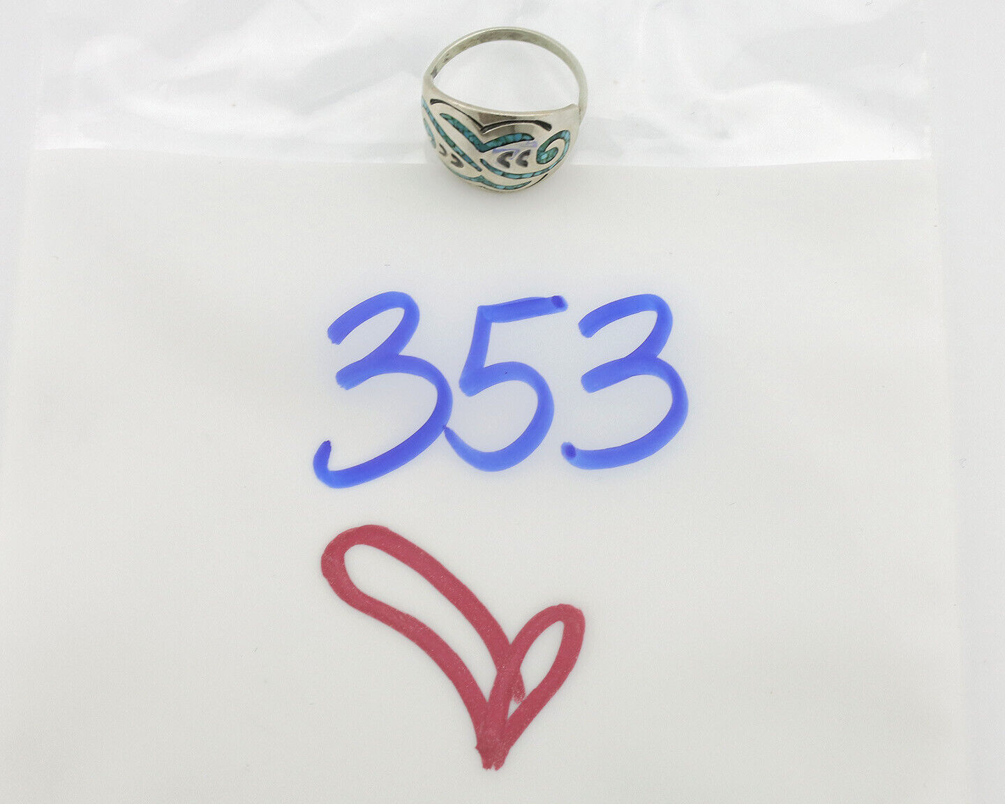 Navajo Ring 925 Silver Chip Inlay Turquoise Artist Signed Thomas Singer C.80's