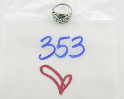 Navajo Ring 925 Silver Chip Inlay Turquoise Artist Signed Thomas Singer C.80's