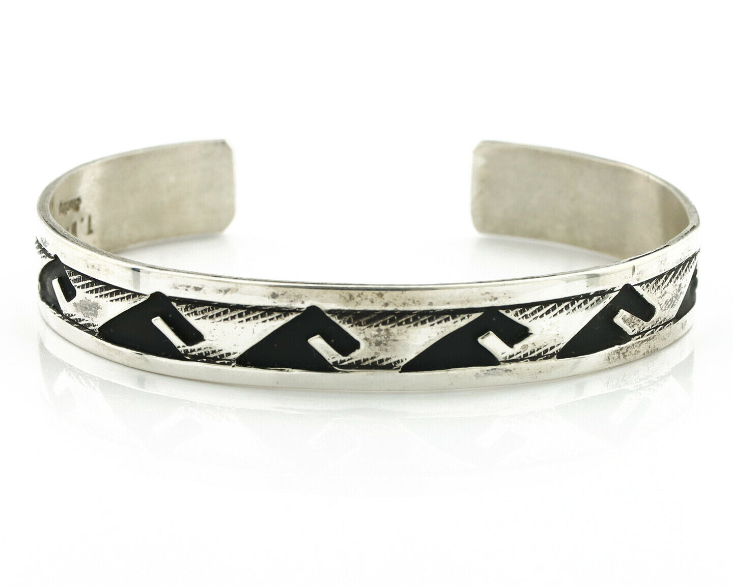 Navajo Bracelet .925 Silver Handmade Overlay Style Signed Tommy Billy Cuff C80s
