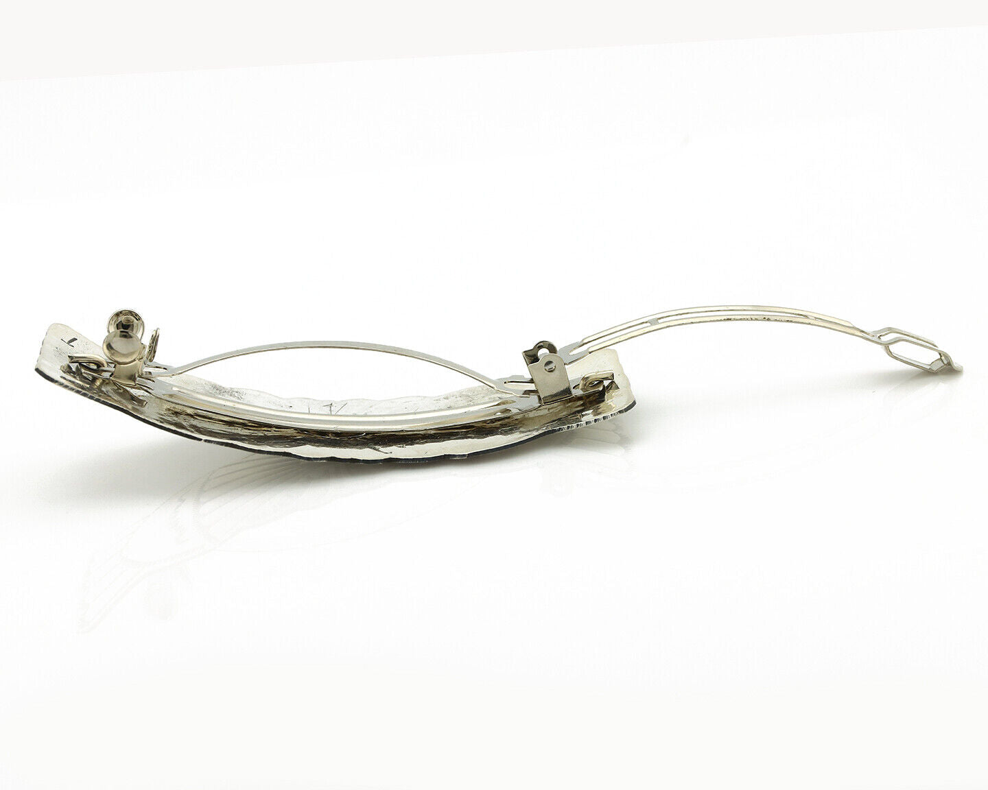 Navajo Hair Clip Barrette .925 Silver Hand Stamped Artist Signed Harold Tom C80s
