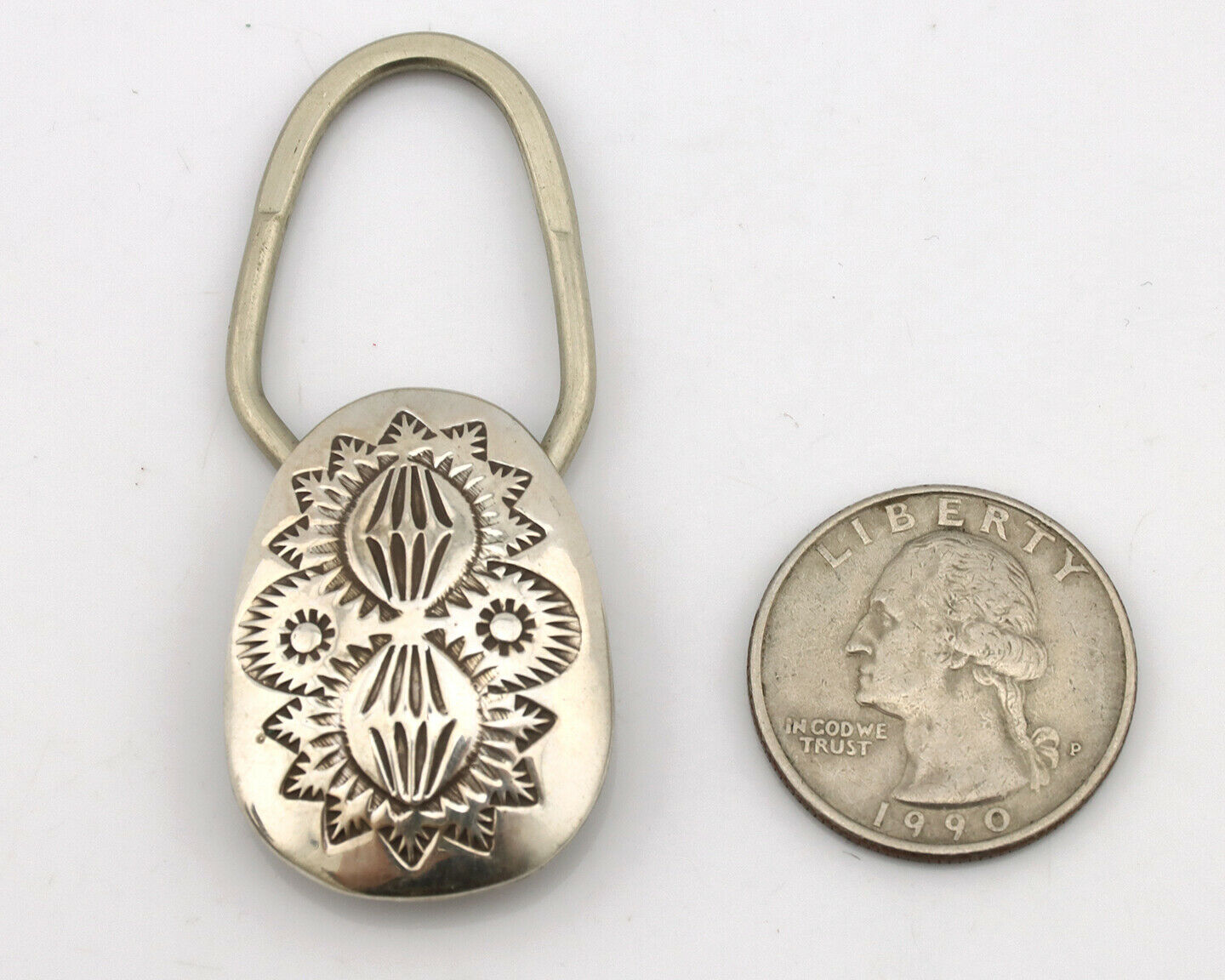 Navajo Key Chain .925 Silver Hand Stamped Native American Artist C.80s