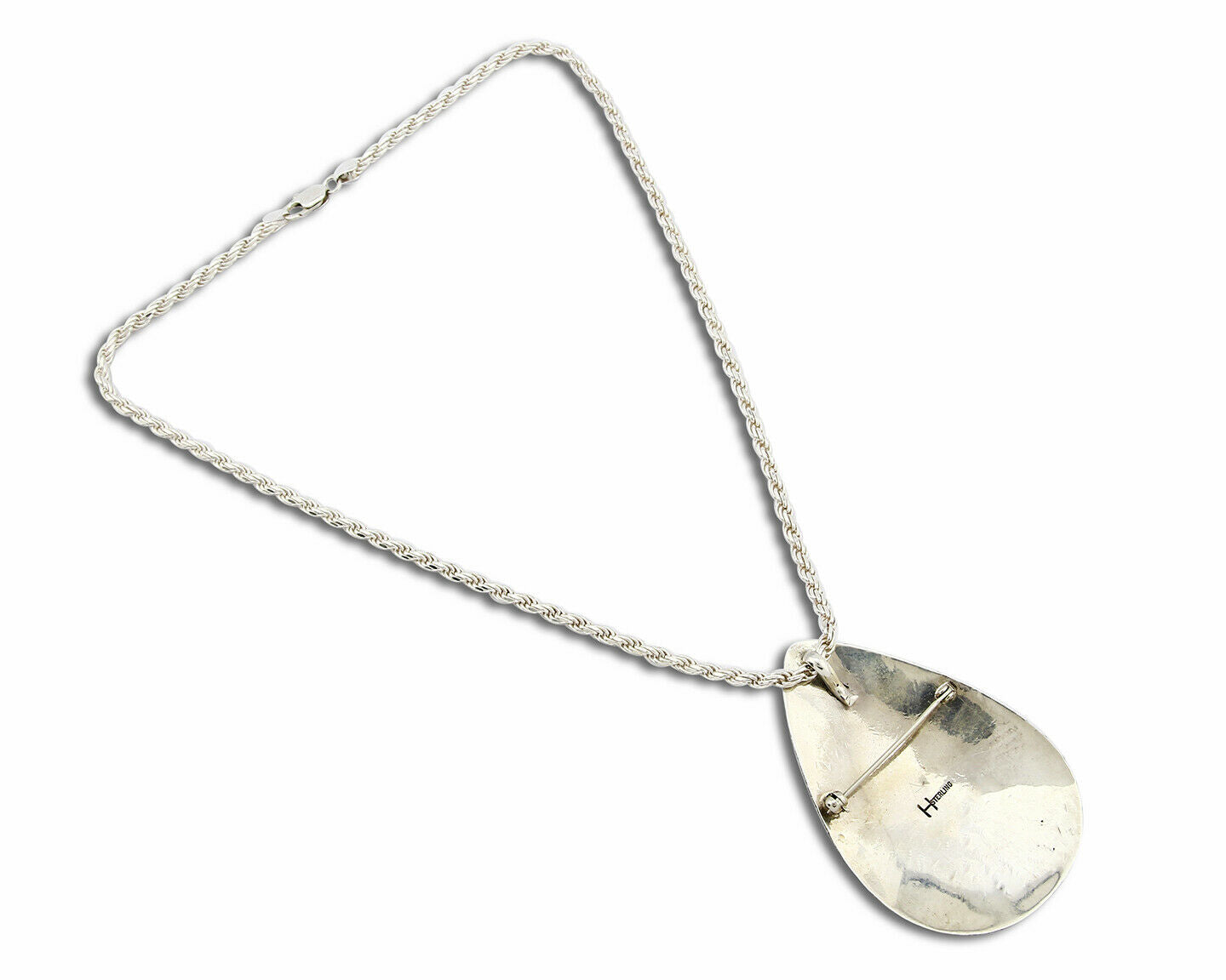 C. 1980's Navajo Signed "H" Natural Gemstone Pin or Pendant .925 Silver