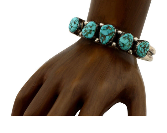 Navajo Bracelet 925 Silver Spiderweb Turquoise Artist Signed E SANDAVOL C80s