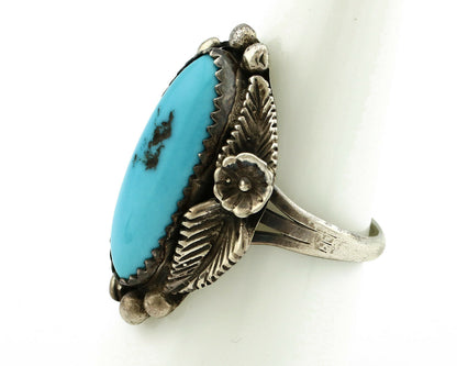 Navajo Ring .925 Silver Natural Blue Turquoise Artist Signed SC C.80's