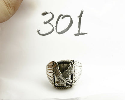 Navajo Ring .925 Silver Handmade Eagle Native Pattern Signed Artist S Ray C.80's