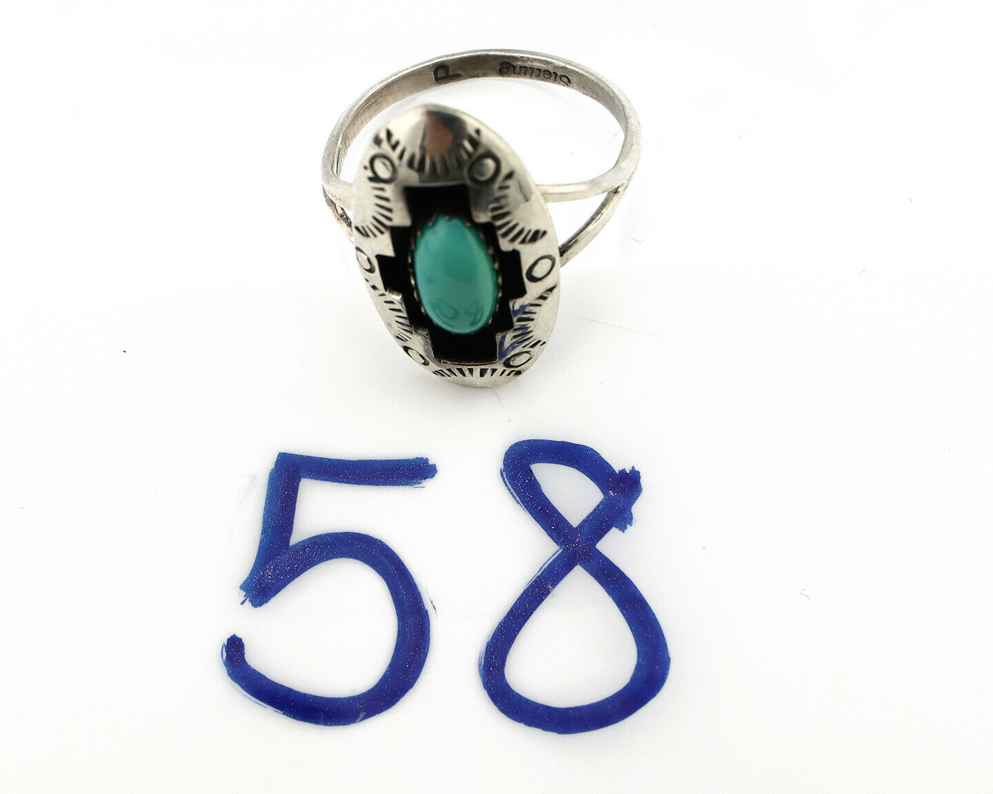 Navajo Ring .925 Silver Sleeping Beauty Turquoise Artist Signed P C80s