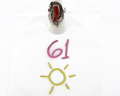 Navajo Ring 925 Silver Mediterranean Coral Artist Signed Justin Morris C.80's