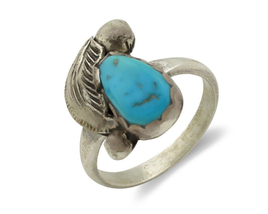 Zuni Ring 925 Silver Natural Mined Blue Turquoise Artist Signed Simplicio C.80's